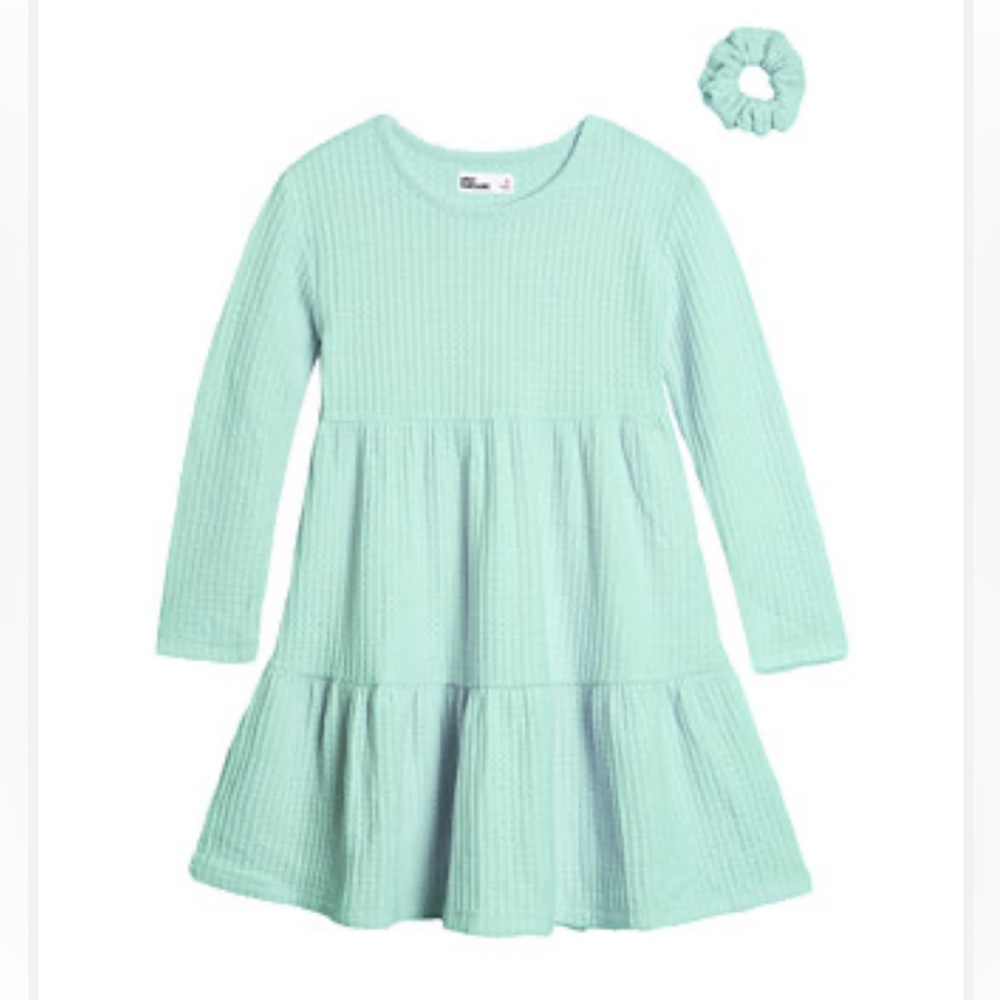 Epic Threads Girls Waffle Tiered Dress with Scrunchie Mint Candy Size L NWT
